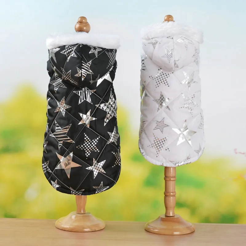 Зимняя одежда для собак пальто с принтом серебряных звезд маленьких теплый