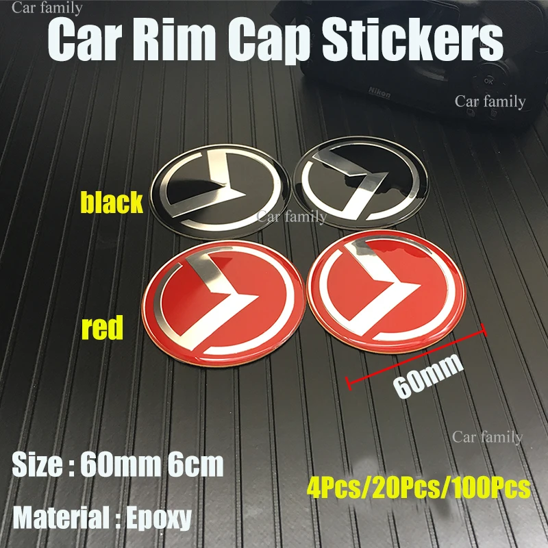 

Good Quality 4X/20X/100X Car Styling 60MM 2.36INCH 6CM Wheel Rim Cap Sticker Decal Badge Covers Epoxy Red/Black Dust-proof