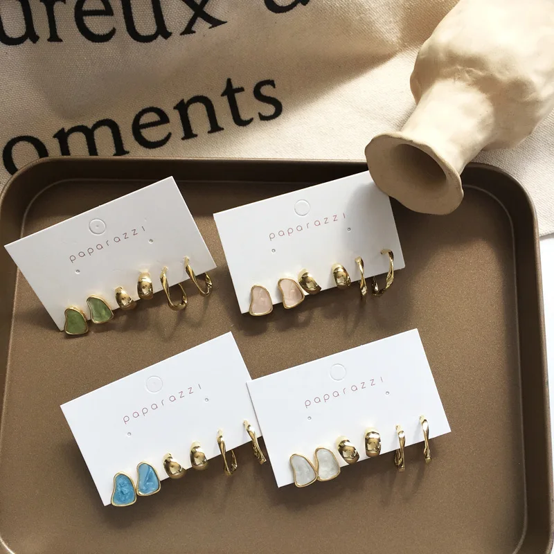 

12pcs/lot 3 Piece Set of Candy Earrings Dream Dripping Oil Small Fresh Earrings Hong Kong Style Simple Earrings Earrings Women