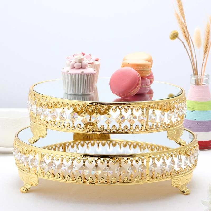 Nordic Glass Mirror Crystal Round Cake Stand Wedding Party Cupcake Dessert Display Tray