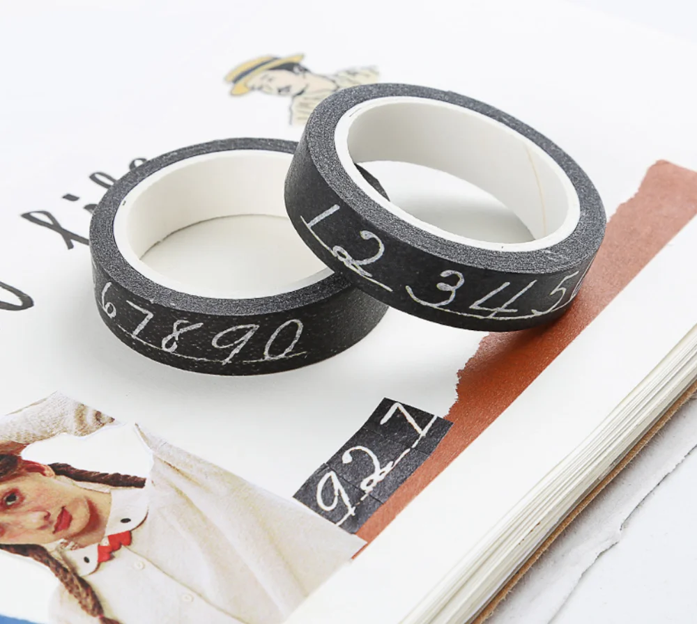 1 мм * 7 м милый черный номер Васи маскирующая лента канцелярские Diy Скрапбукинг