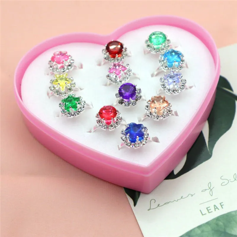 

12pcs/Set Cartoon Rings Children'S Rings for Girls Ring Set Finger Rings Jewelry Heart Display Box Kids Toy Gift
