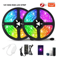 tuya zigbee led controller dc12v 5m 10m rgb led strip 5050 dimmable light power adapter kit echo plus google home voice control