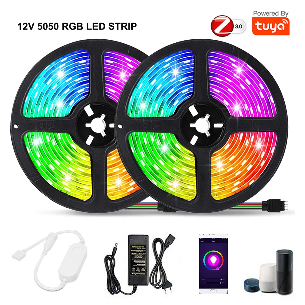 TUYA Zigbee светодиодные Управление DC12V 5 м 10 цветных (RGB) светодиодных лент 5050