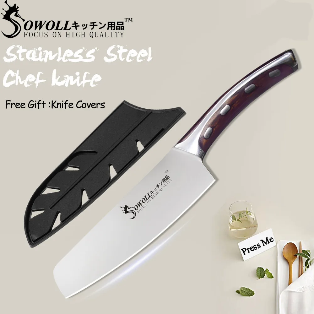 C.Chef Knife Sowoll 4CR14 кухонный нож из нержавеющей стали, набор кухонных ножей с ручкой из полимерного волокна, высокоуглеродное лезвие, нож шеф-повара, разделочные кухонные ножи - Цвет: C.Chef Knife