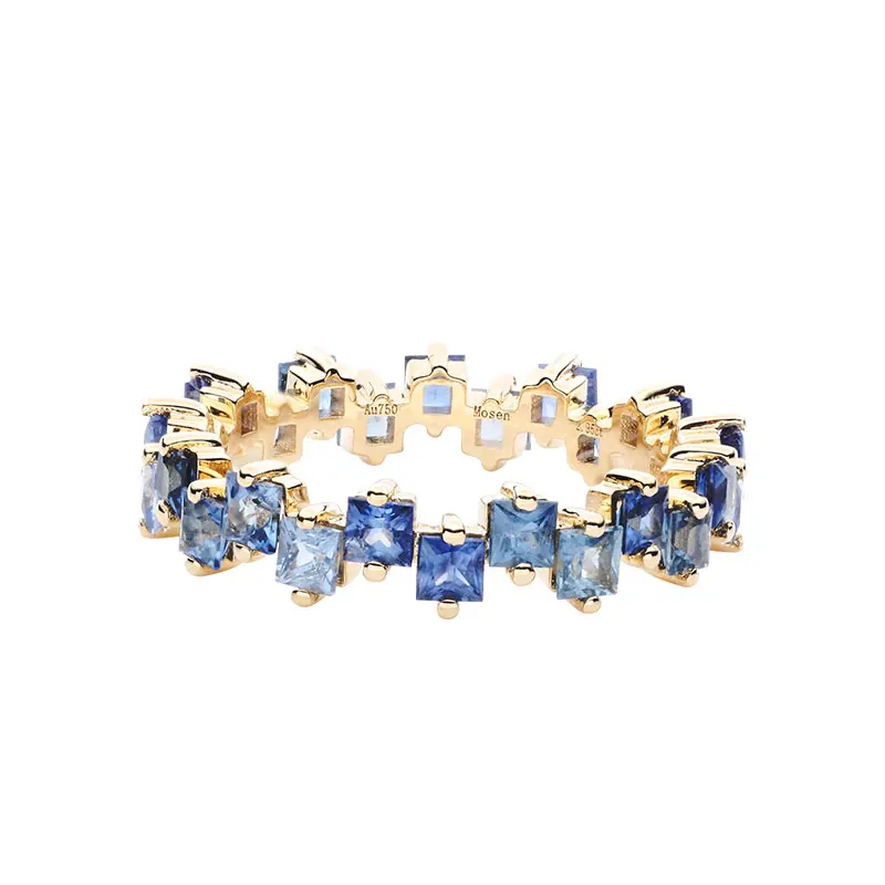 

Ymh Soft Blue Ring Rainbow Series 18K Gold Inlaid Colorful Sapphire Women's Light Luxury Custom High-End Gift Atmosphere
