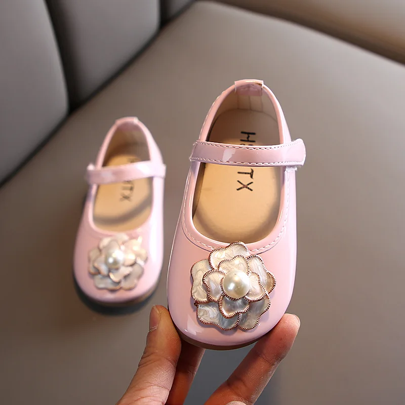 

Children's Shoes Girls Spring Autumn Camellia Flower Shoes Children Princess Leather Shoes Baby Pearl Flats Kids Toddler Shoes