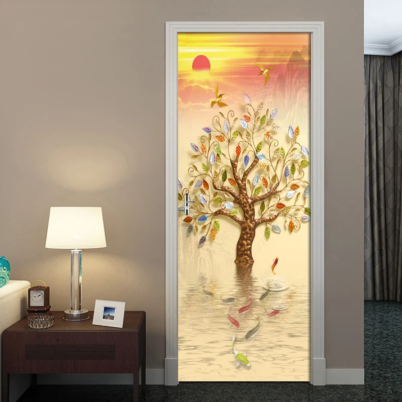 Наклейка на дверь золотой густое дерево гостиная спальня обои ПВХ самоклеющиеся