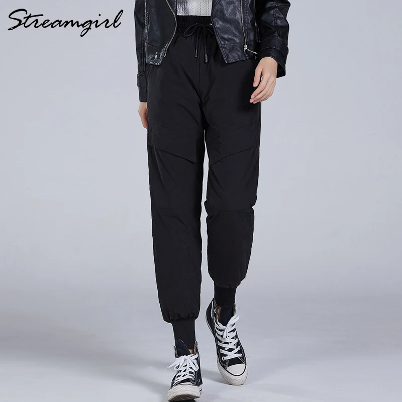 Теплые зимние женские брюки больших размеров 4XL с высокой талией черные