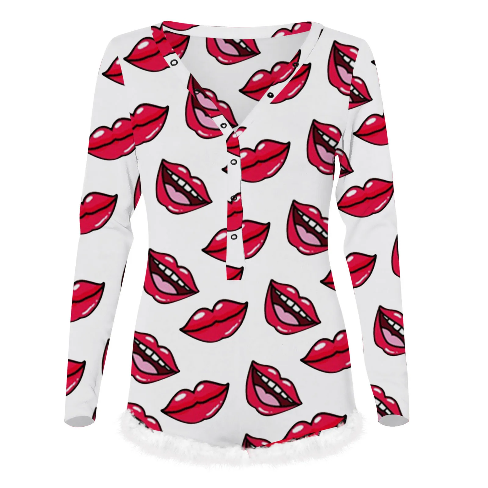 

Women's Butterfly Print Long Sleeve Nightwear Jumpsuit Bodysuit Playsuit Romper