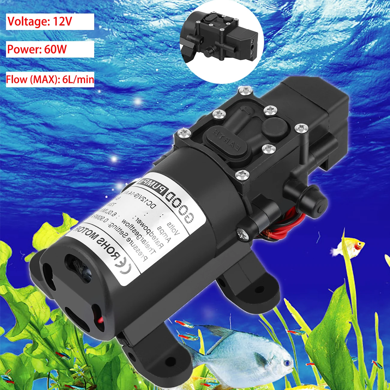 

Honhill DC 12V 130PSI 6L/Min Water High Pressure Diaphragm Water Pump Self Priming Pump Automatic Switch Black