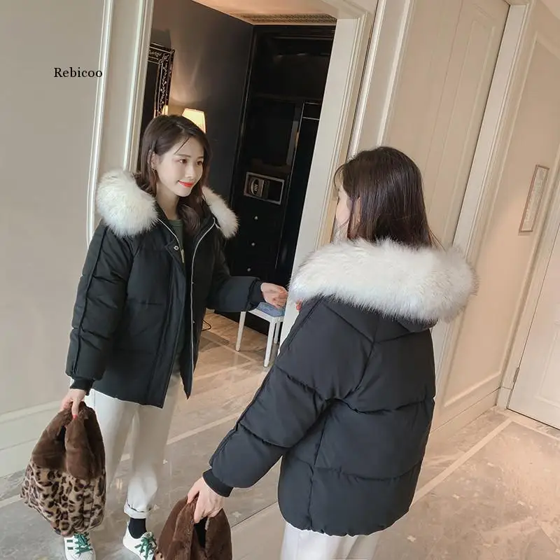 

Parkas Female Jackets Winter Jacket Women Faux Fur Collar Hooded Thicken Warm Loose Down Cotton Coats Snow Outwear