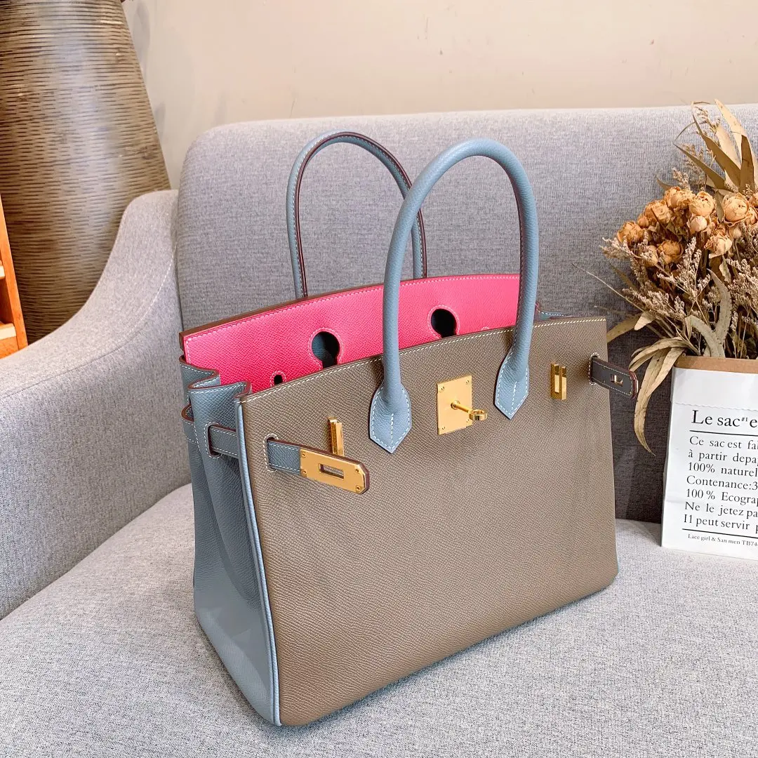 

Handmade Customized Design Handbag 25CM,BRAND Purse,Luxury BAG,3tones,Epsom Leather, Wax line stitiching,By order only