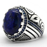 natural lapis lazuli stone ring for men 925 sterling silver vintage royal blue gemstone male ring turkish handmade jewelry gift