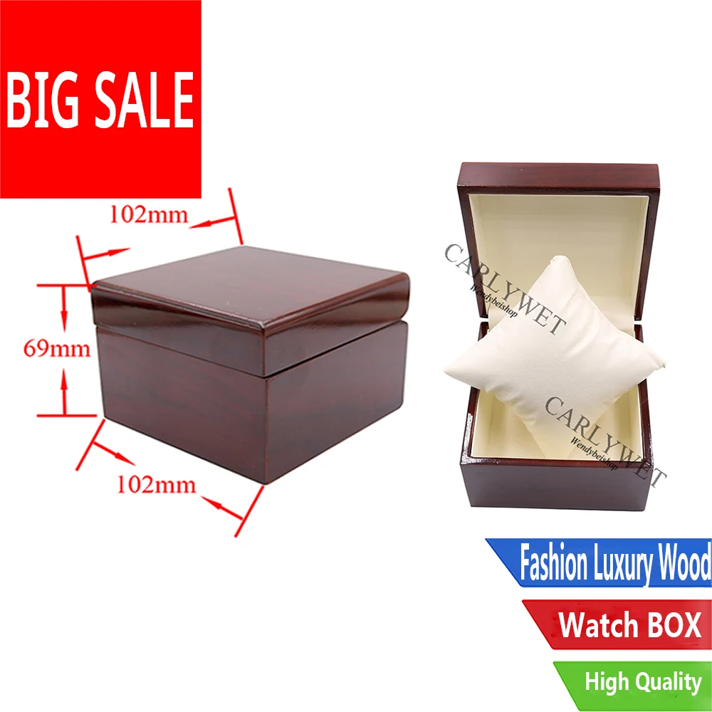 CARLYWET-caja de reloj marrón de madera de lujo, caja de almacenamiento de joyería, caja de regalo con almohada para Rolex Omega IWC Breitling Tudor