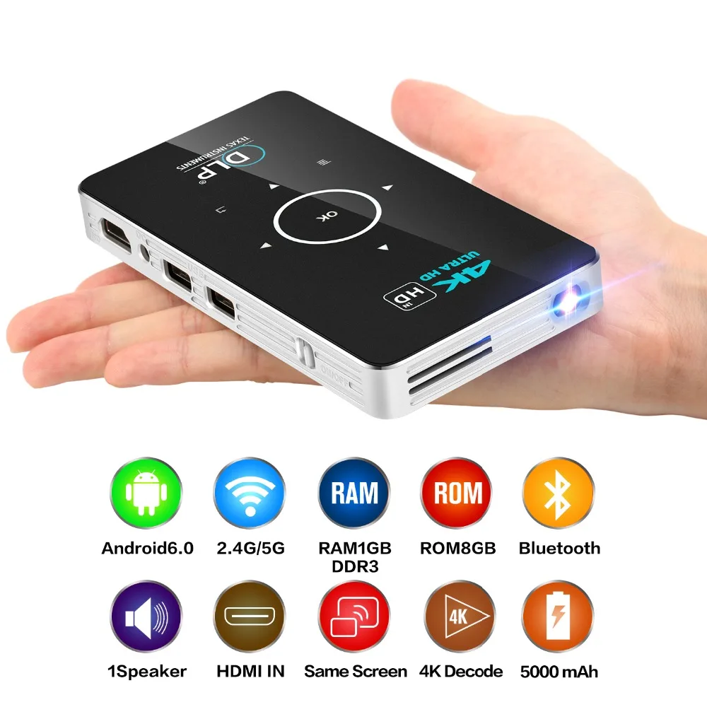 Мини проектор C6 светодиодный DLP 2 + 16 ГБ 4G Android 6 0 Bluetooth 4 4k|ТВ-приставки и