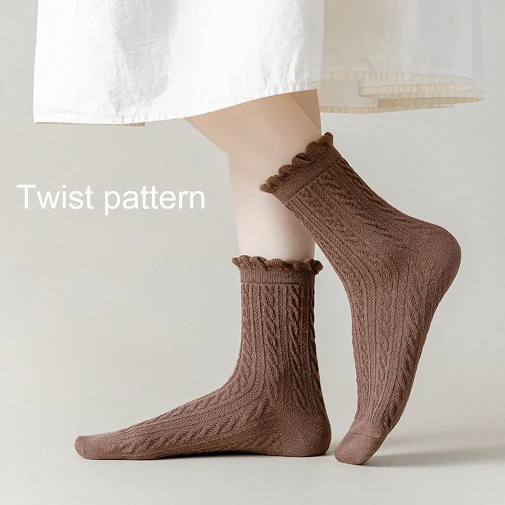 

A Pair Autumn Winter Home Lace Socks Simple Versatile Japanese Cotton Socks For Women Girls Coffee Black White Lolita Student