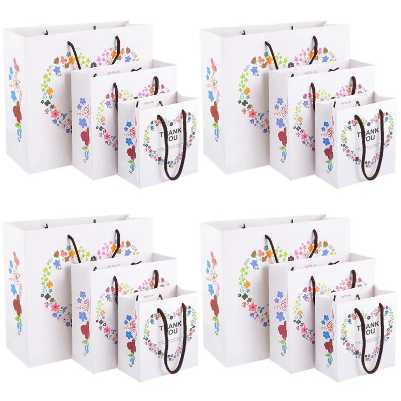 

12pcs Thank You Gift Bags With Handles Creative Festival Paper Carry Bag Thanksgiving Gift Bag (White)