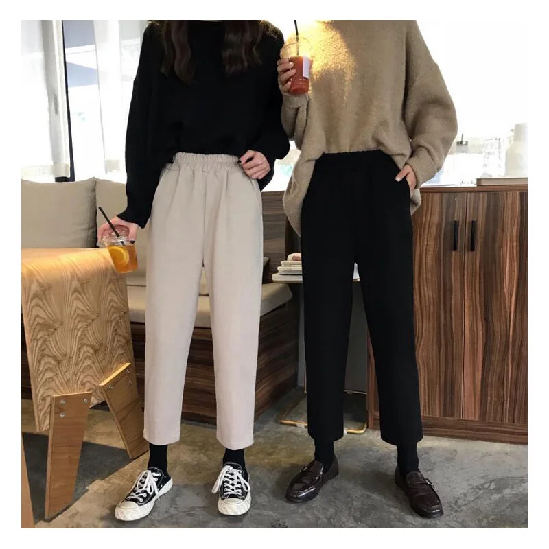 Новинка 2019 осень зима женские брюки вязаные шерстяные Свободные Элегантные