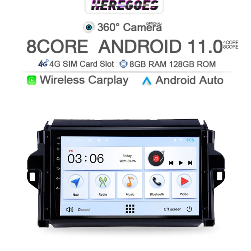 Carplay Восьмиядерный 6G + 128G Android 10 автомобильный мультимедийный плеер для Toyota Fortuner 2