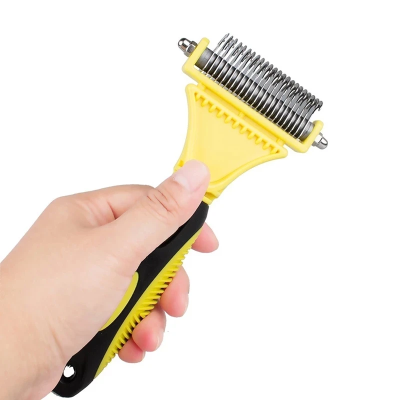 

Safe Dog Dematting Comb Pet Hair Brush Double Sided Fur Knot Cutter Dog Grooming Shedding Tools for Pet Hair Tangles Removal