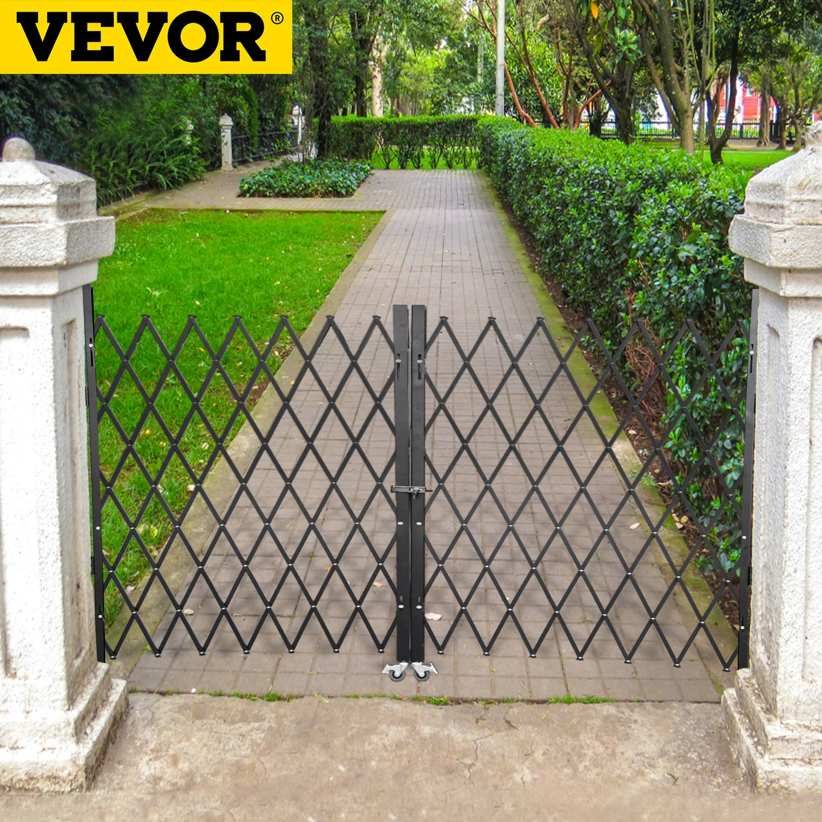 

VEVOR Double Folding Security Gate 1.5-2 x 3-3.66m Folding Door Gate Steel Accordion Flexible Expanding Security Gate With Wheel