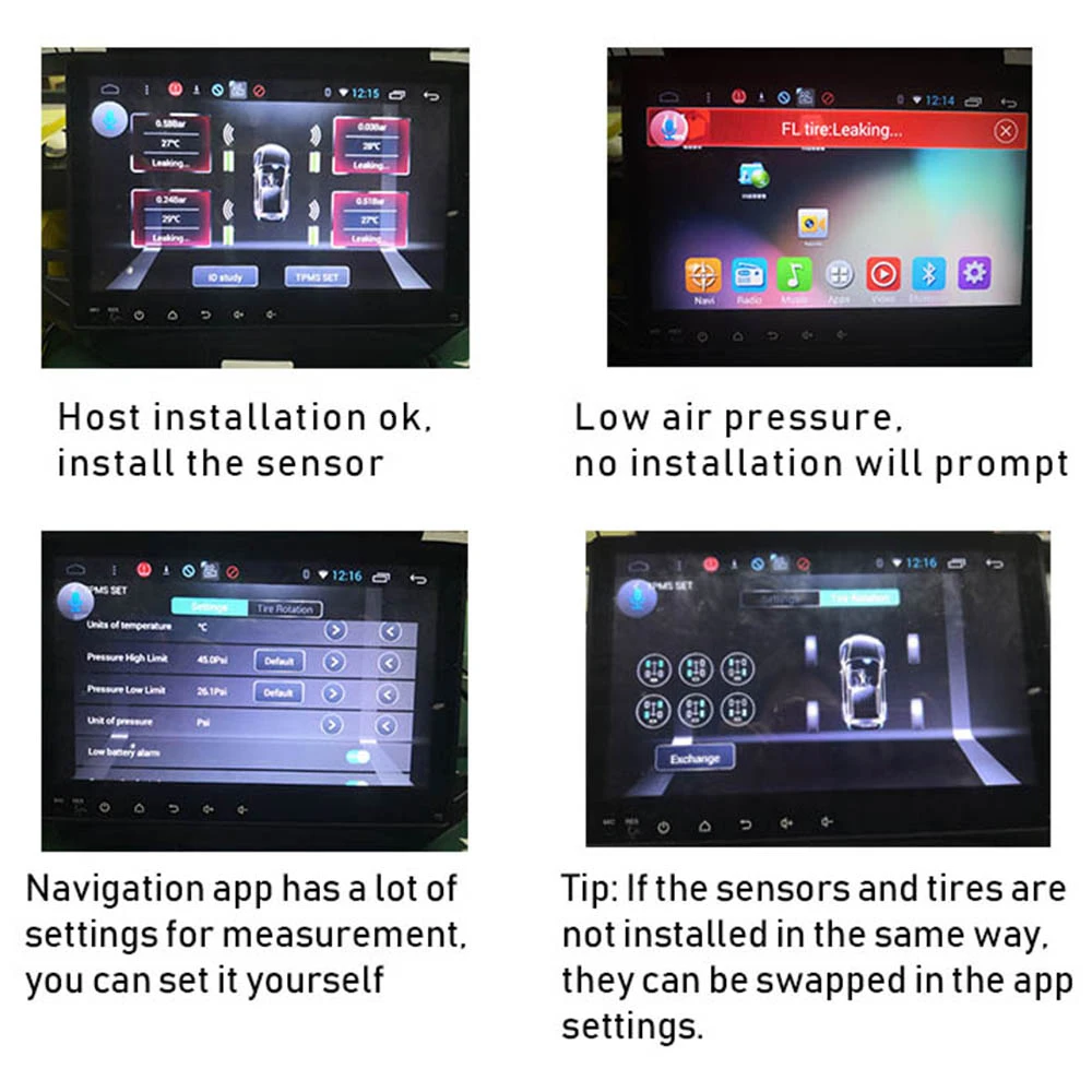 Автомобильный USB Android система контроля давления в шинах дисплей TPMS 4 Внутренний