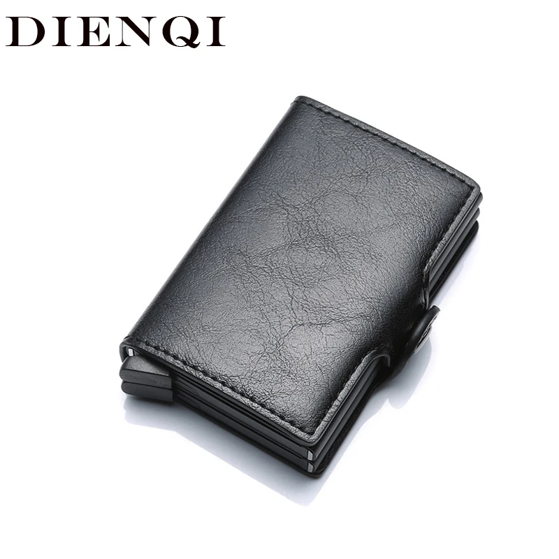 

DIENQI Aluminium Rfid Wallet Male Big Coin Purse Men Leather Double Personalized Wallet Pocket Money Bag Credit Card Cases 2020