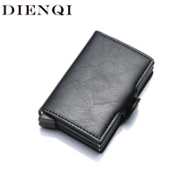 dienqi aluminium rfid wallet male big coin purse men leather double personalized wallet pocket money bag credit card cases 2020
