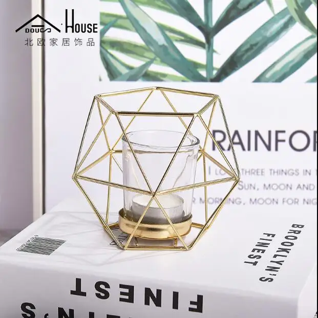 Стеклянный креативный подсвечник для украшения дома из кованого железа Золотой