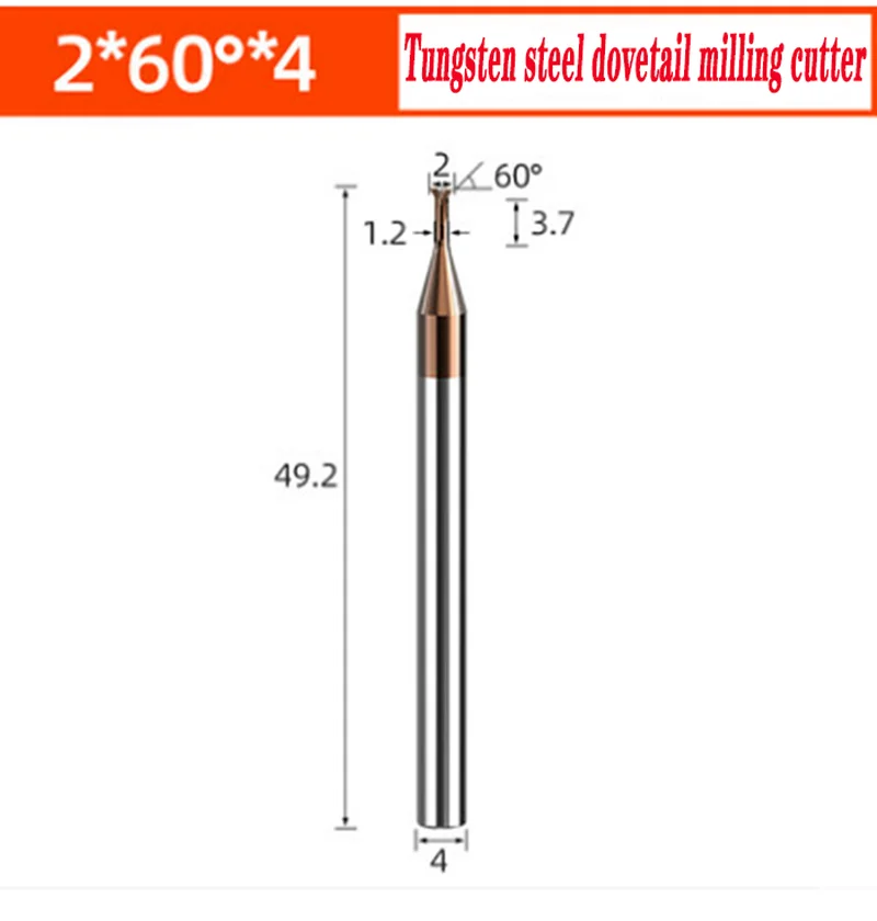 

55Degree Carbide Tungsten Steel Swallowtail Milling Cutter 60Degree Chamfering 2*49.2*4*3.7