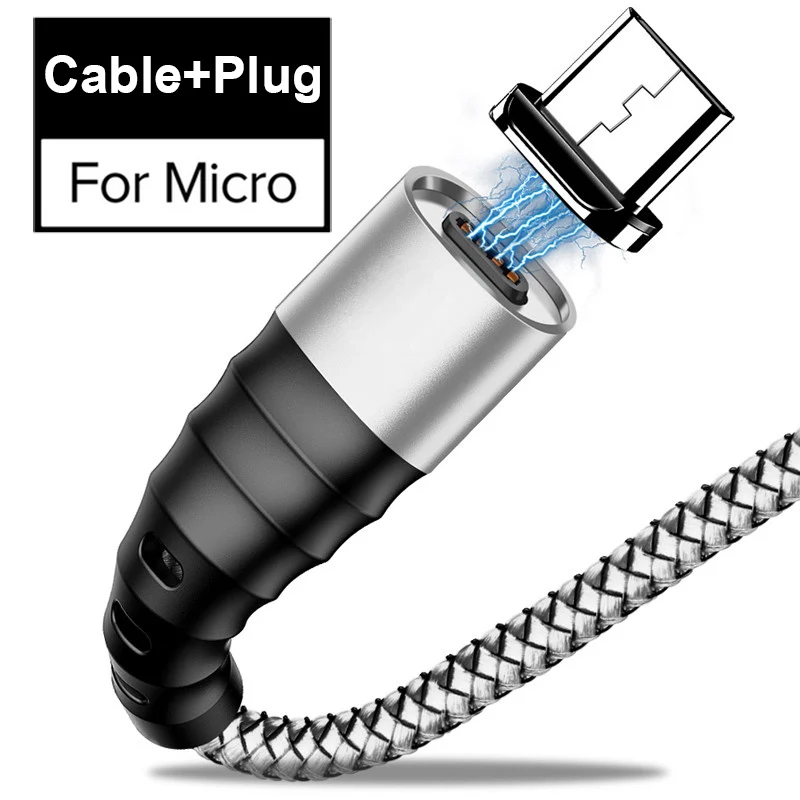 Магнитный кабель 3A type-C для samsung A70 huawei P30 lite Micro usb провод для быстрого заряда USB C Магнитный телефонный кабель для Xiaomi - Цвет: Silver For Micro