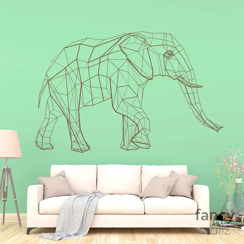 Геометрическая настенная наклейка с изображением слона - абстрактная наклейка искусства - геометрическая наклейка слона виниловый предмет декора для дома.