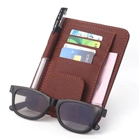 for universal car sun visor clip sunglasses credit card pen holder multi function storage bag holder pu leather case cards clip