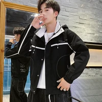 mens spring autumn workwear hooded jackets korean fashion slim casual bomber jackets street outwear top coats youth clothing