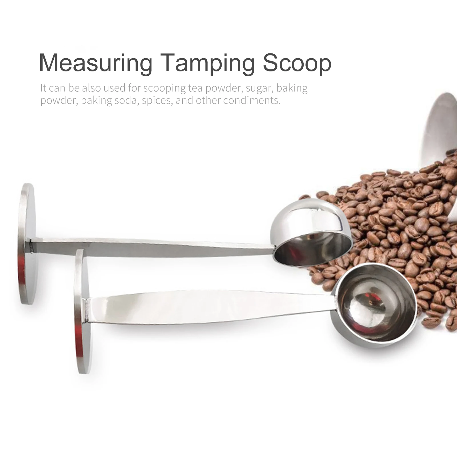 

2 IN 1 Stainless Steel Coffee Measuring Scoop Tamper Espresso Coffee Bean Hammer Spoon Coffee Tool Measuring Scoop for Cafe Shop