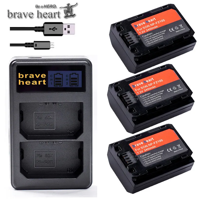 charger and 3battery 3 шт. 2000 мАч NP FZ100 NP-FZ100 батареи+ ЖК-зарядное устройство для sony NP FZ100 батарея sony A9, A7R III, A7 III DSLR камеры - Цвет: charger and 3battery