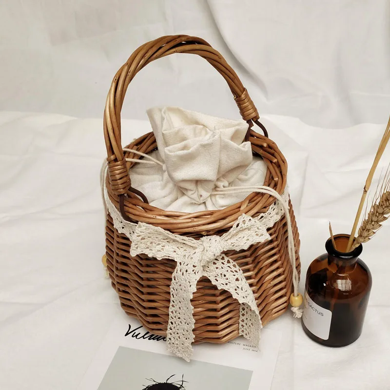 

Женская Соломенная мини-сумочка из ротанга, кружевная, с бантом, лето