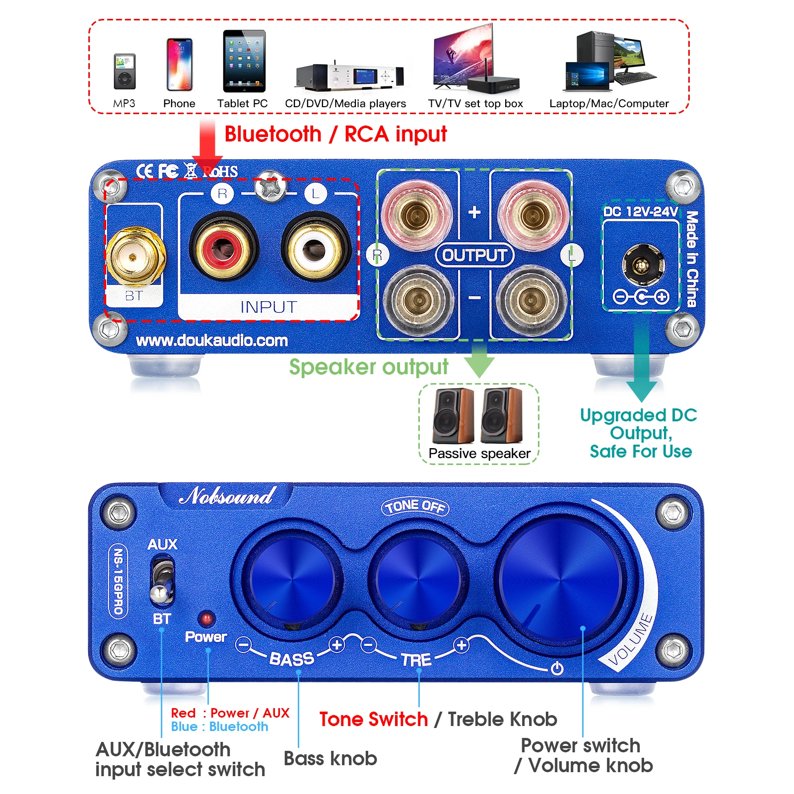 Аудиоусилитель Douk TPA3116 цифровой Hi-Fi усилитель с Bluetooth 5 0 2 каналов класс D