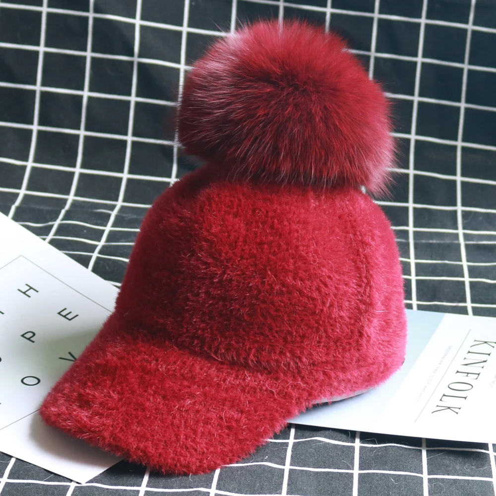 2019 зимние женские винтажные норковые кашемировые бейсболки плотные теплые
