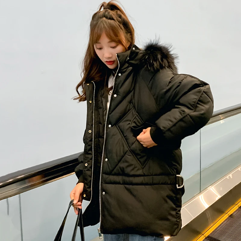 С воротник из густого меха 2019 женская зимняя куртка с капюшоном хлопковая