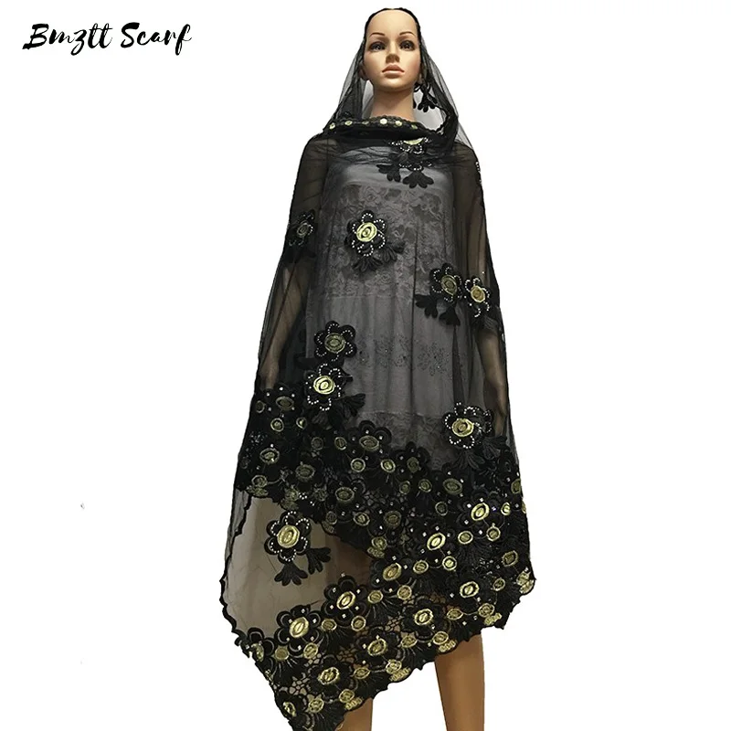 Новая африканская Женская шаль вышитый мусульманский женский шарф из тюли