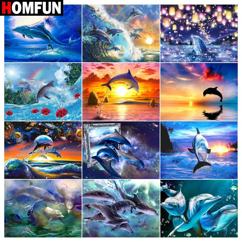 Алмазная 5D картина HOMFUN Дельфин морская Вселенная сделай сам полная вышивка