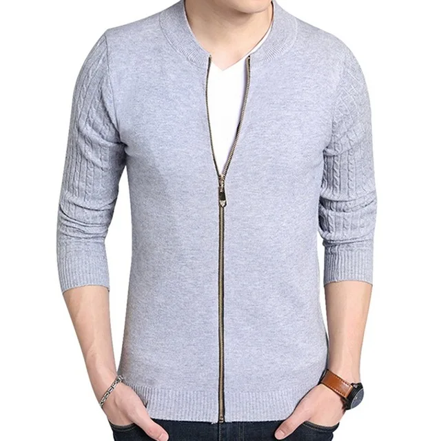 Gray Men's Zipper Open Front Cardigan Sweater Jacket Style Sweaters Knitwear Warm Sweatercoat Cardigans Men Clothing J660 - Цвет: Gray