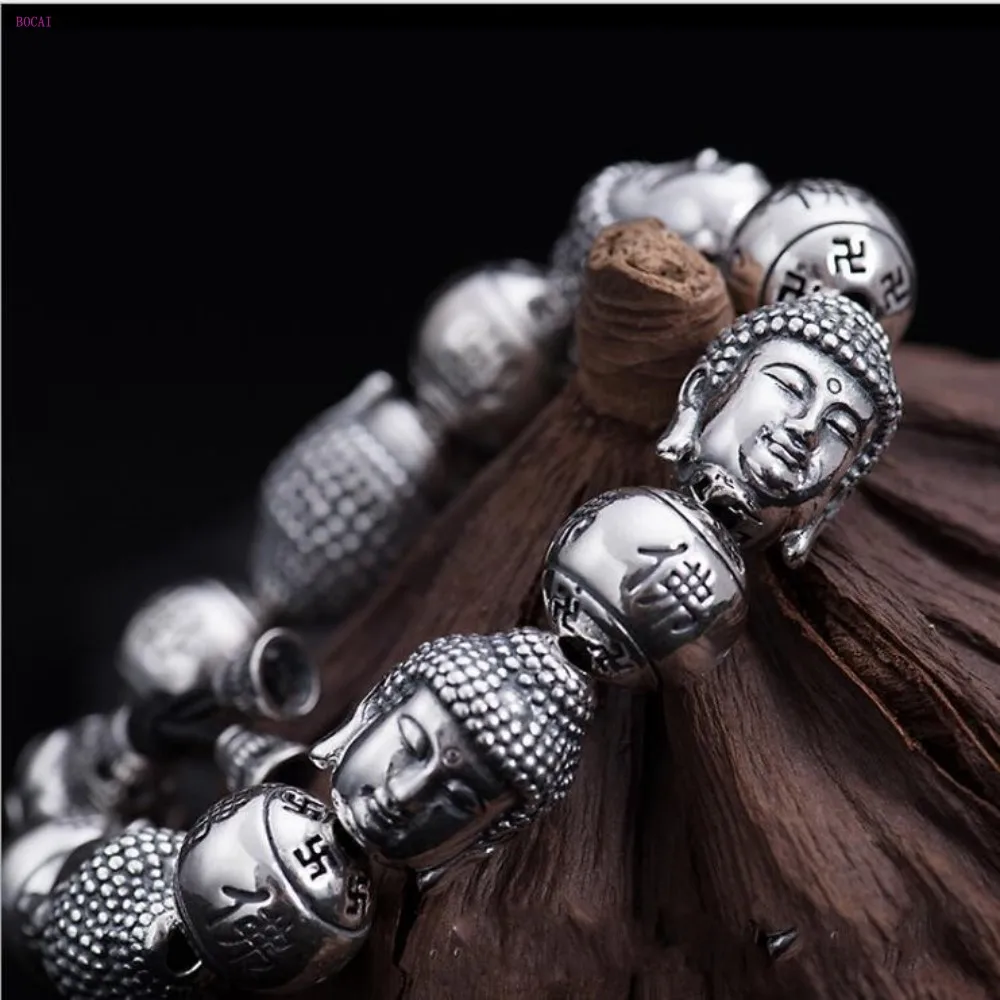 Браслет BOCAI Buddha S999 из чистого серебра мужской тайский серебряный браслет с