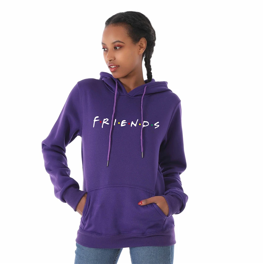 

Friends Hoodies Women Autumn Loose Warm Sweatshirt Harajuku Letters Printed Hooded Hoodies Pullover Female Thicken Coat Black