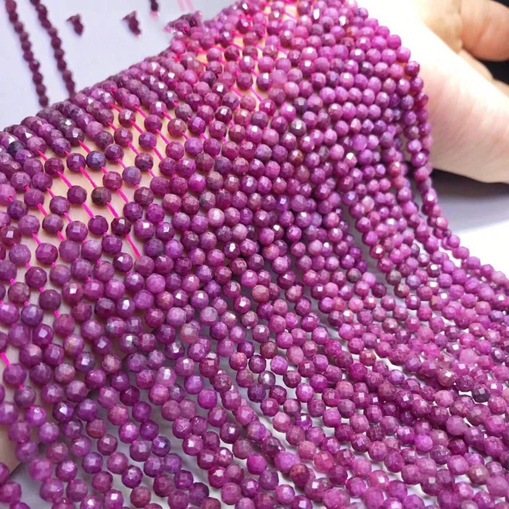 Круглые граненые Бусы из натурального рубина 4 мм для изготовления украшений