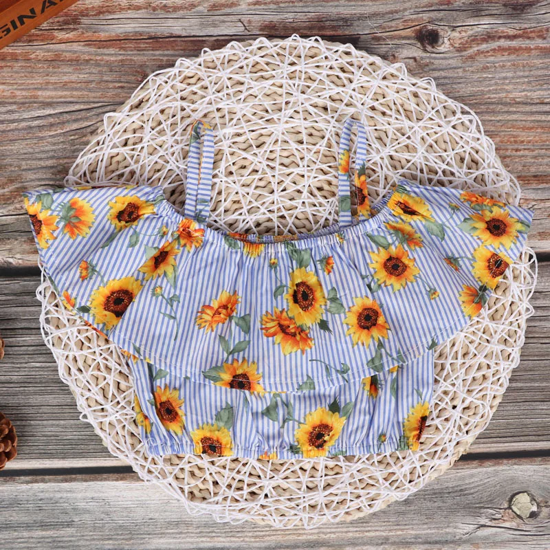 Дети детские летние комплекты для девочек футболки шорты с цветочным принтом 2