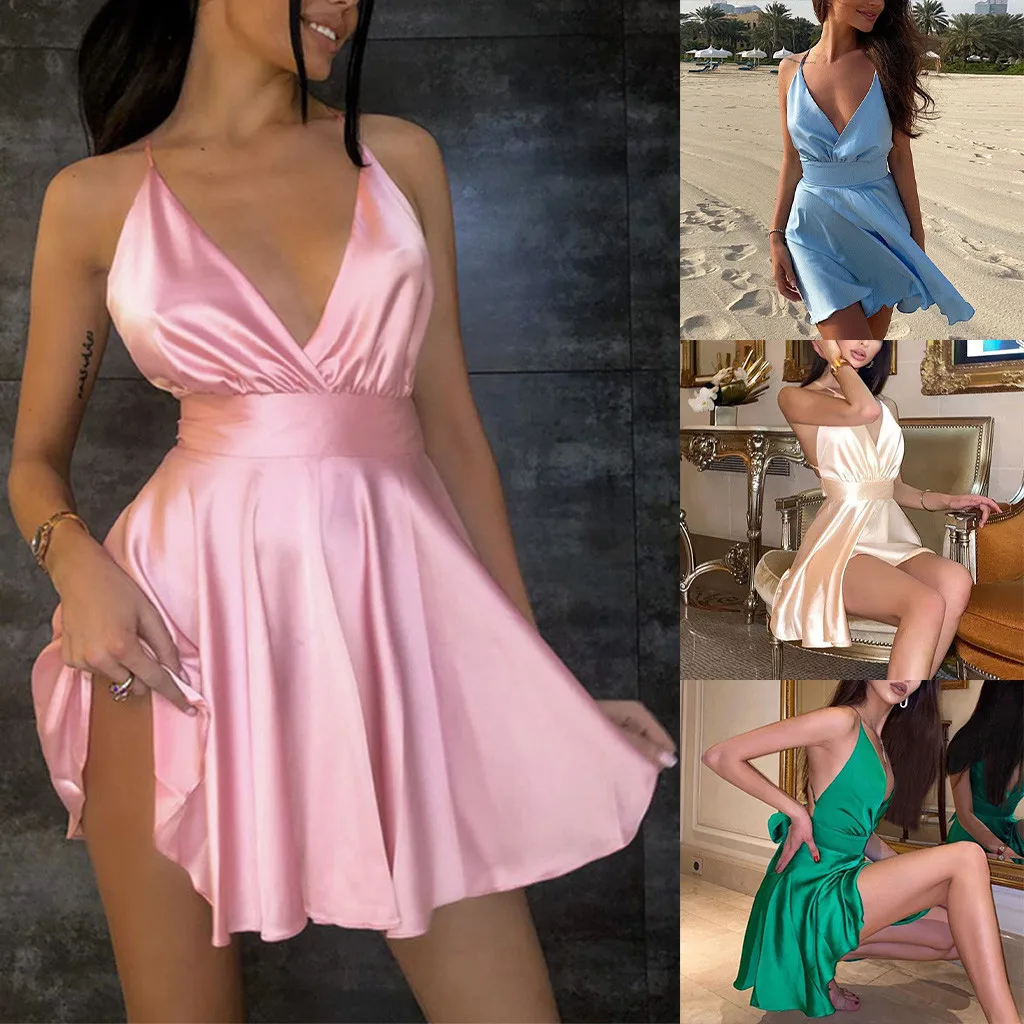 Летние Клубные облегающие мини платья с глубоким V образным вырезом женское