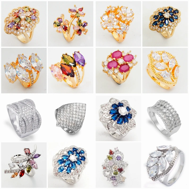 Женские обручальные кольца с фианитом смешанный дизайн золотистое белое золото